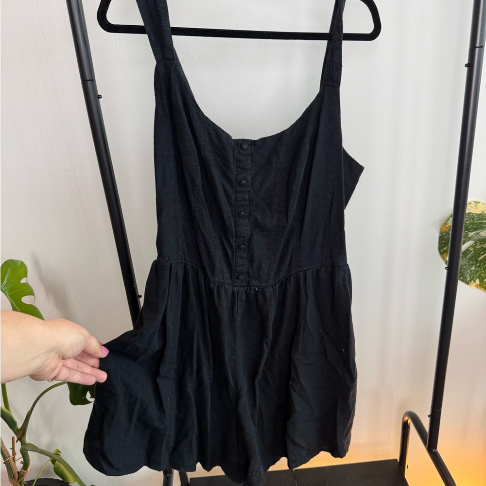 Black Sleeveless Button-Front Romper